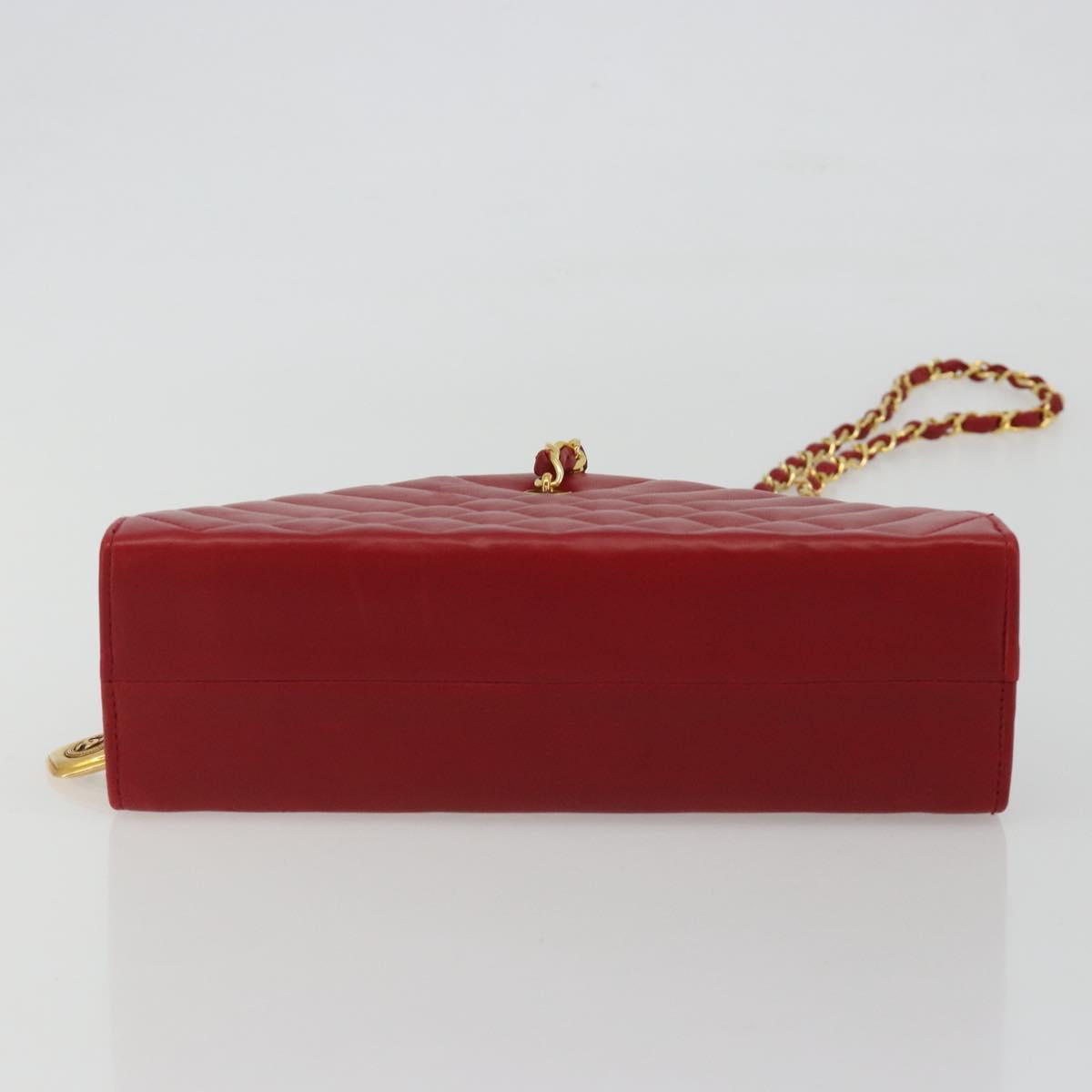 CHANEL Matelasse Chain Shoulder Bag Lamb Skin Red Gold CC Auth 191454V