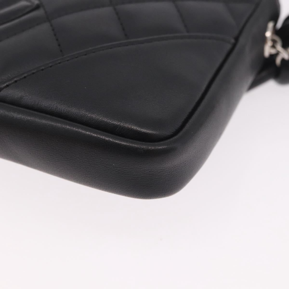 CHANEL Cambon Line Matelasse Shoulder Bag Leather Black Silver CC Auth 191455V