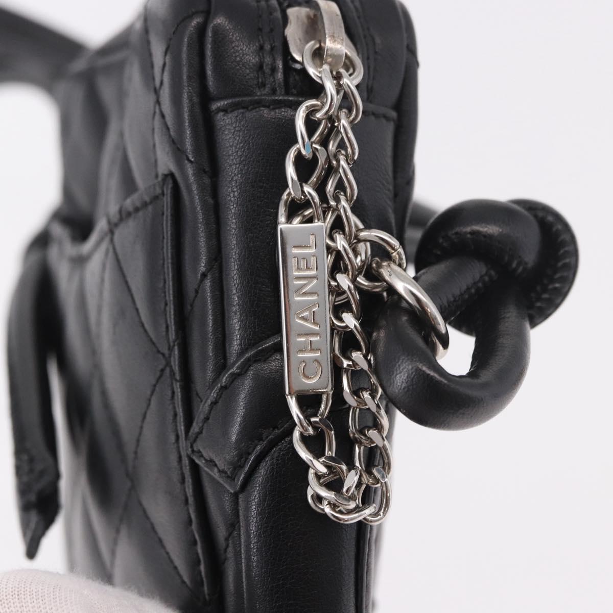 CHANEL Cambon Line Matelasse Shoulder Bag Leather Black Silver CC Auth 191455V
