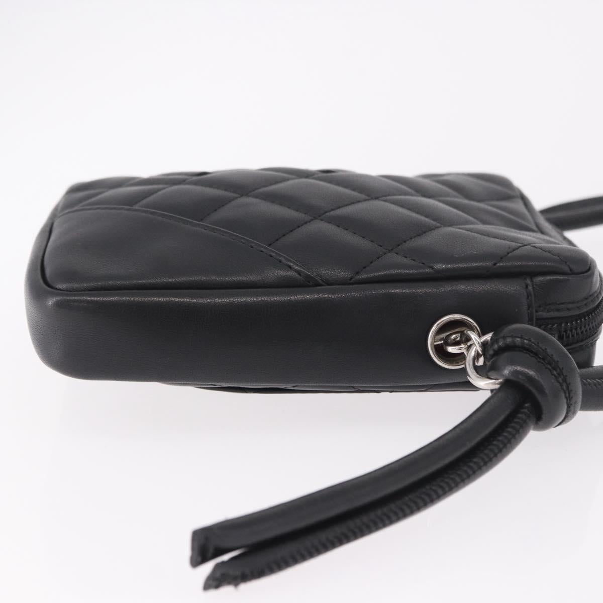 CHANEL Cambon Line Matelasse Shoulder Bag Leather Black Silver CC Auth 191455V