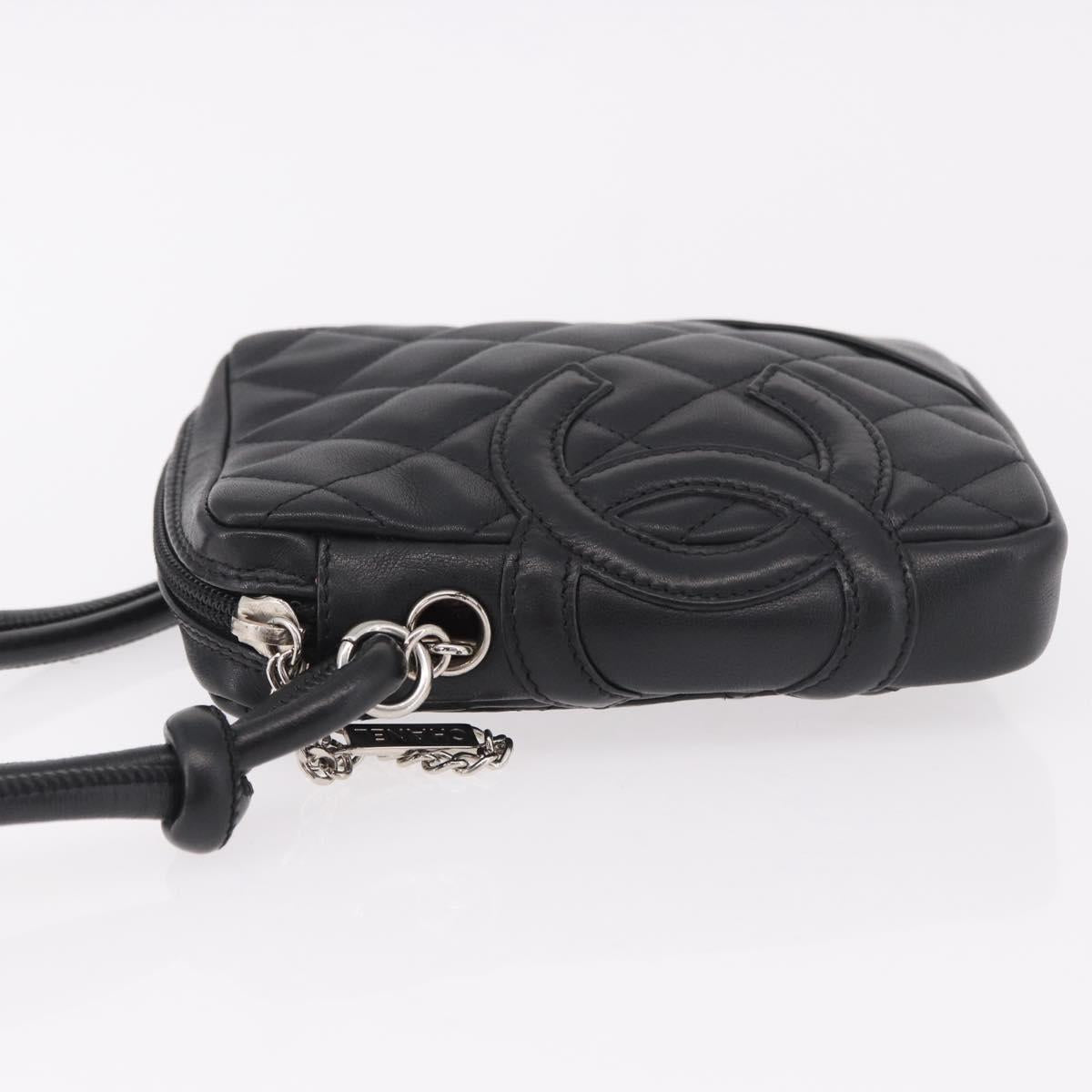 CHANEL Cambon Line Matelasse Shoulder Bag Leather Black Silver CC Auth 191455V