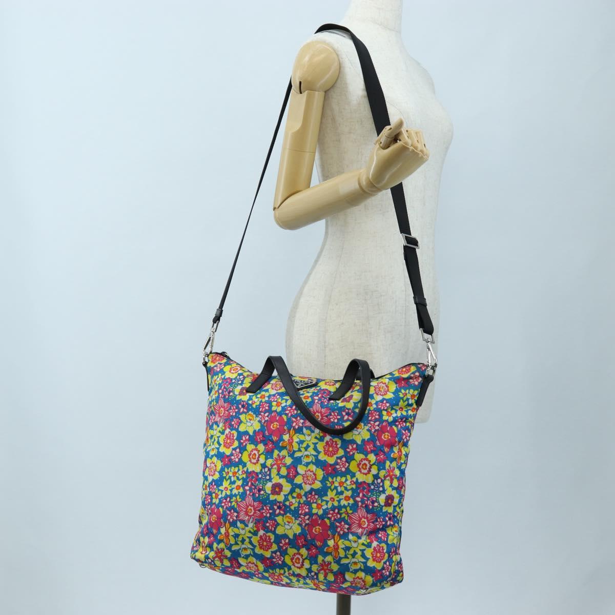 PRADA Tote Bag Nylon 2way Multicolor Silver Auth 191457A