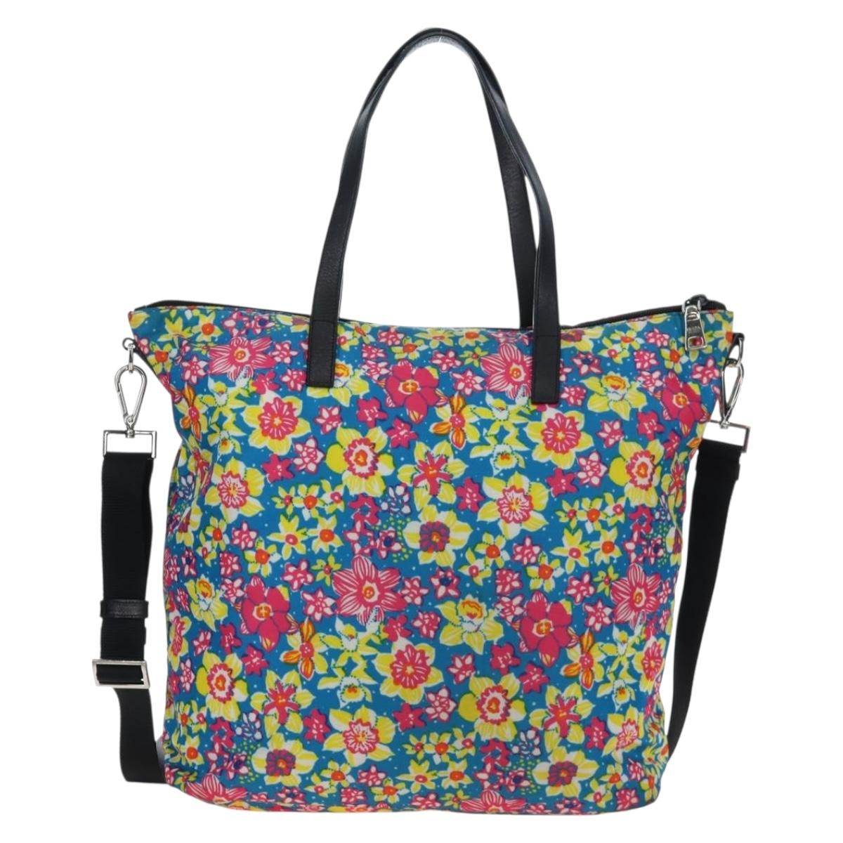 PRADA Tote Bag Nylon 2way Multicolor Silver Auth 191457A