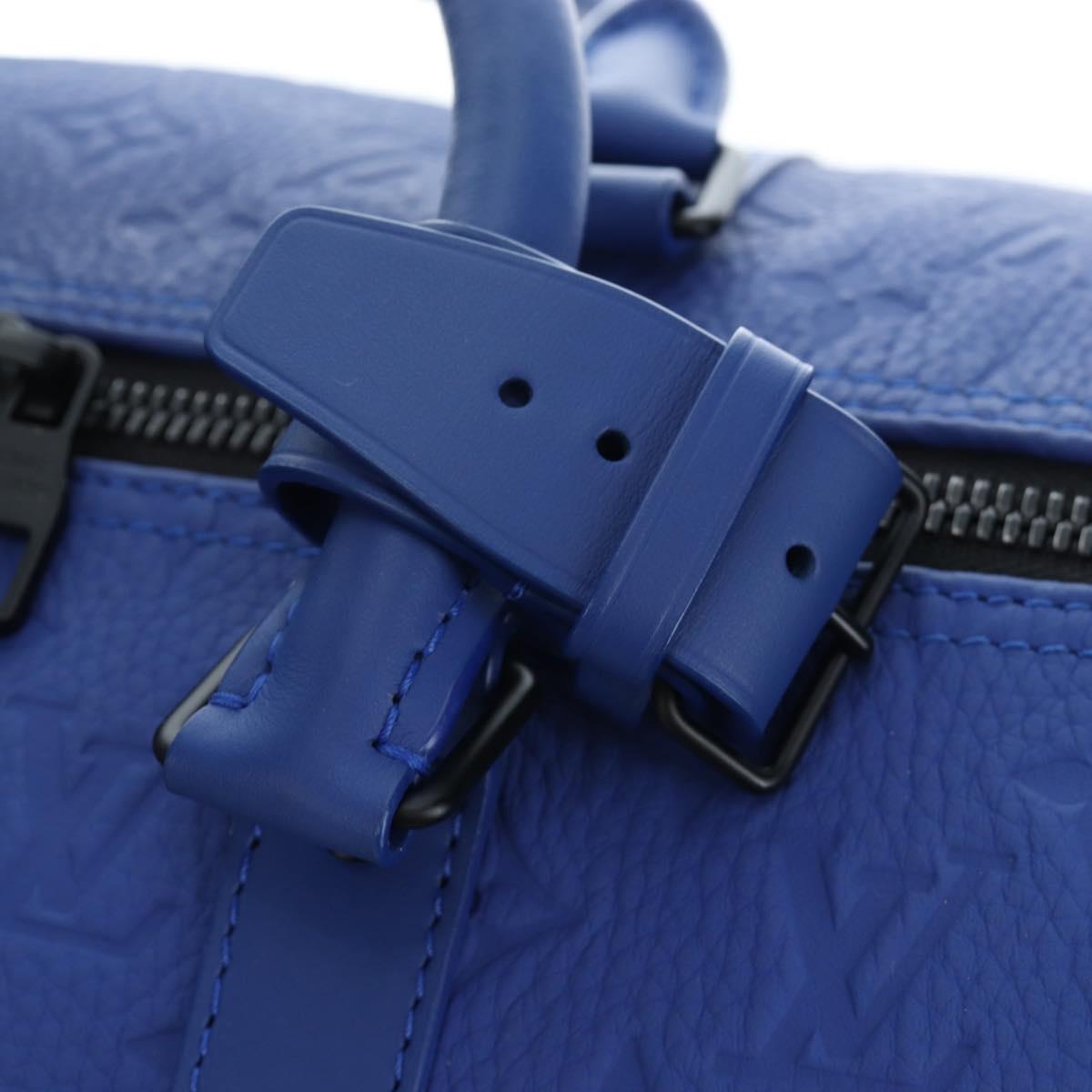 LOUIS VUITTON Monogram Taurillon Keepall Bandouliere 50 Blue Auth 191461SM