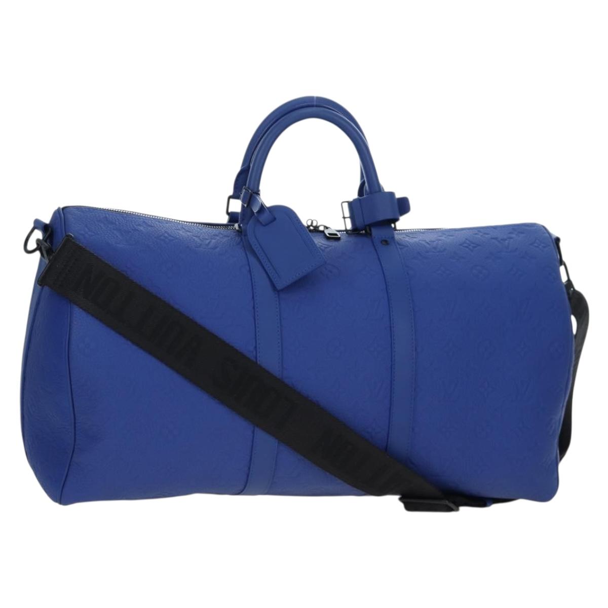 LOUIS VUITTON Monogram Taurillon Keepall Bandouliere 50 Blue Auth 191461SM