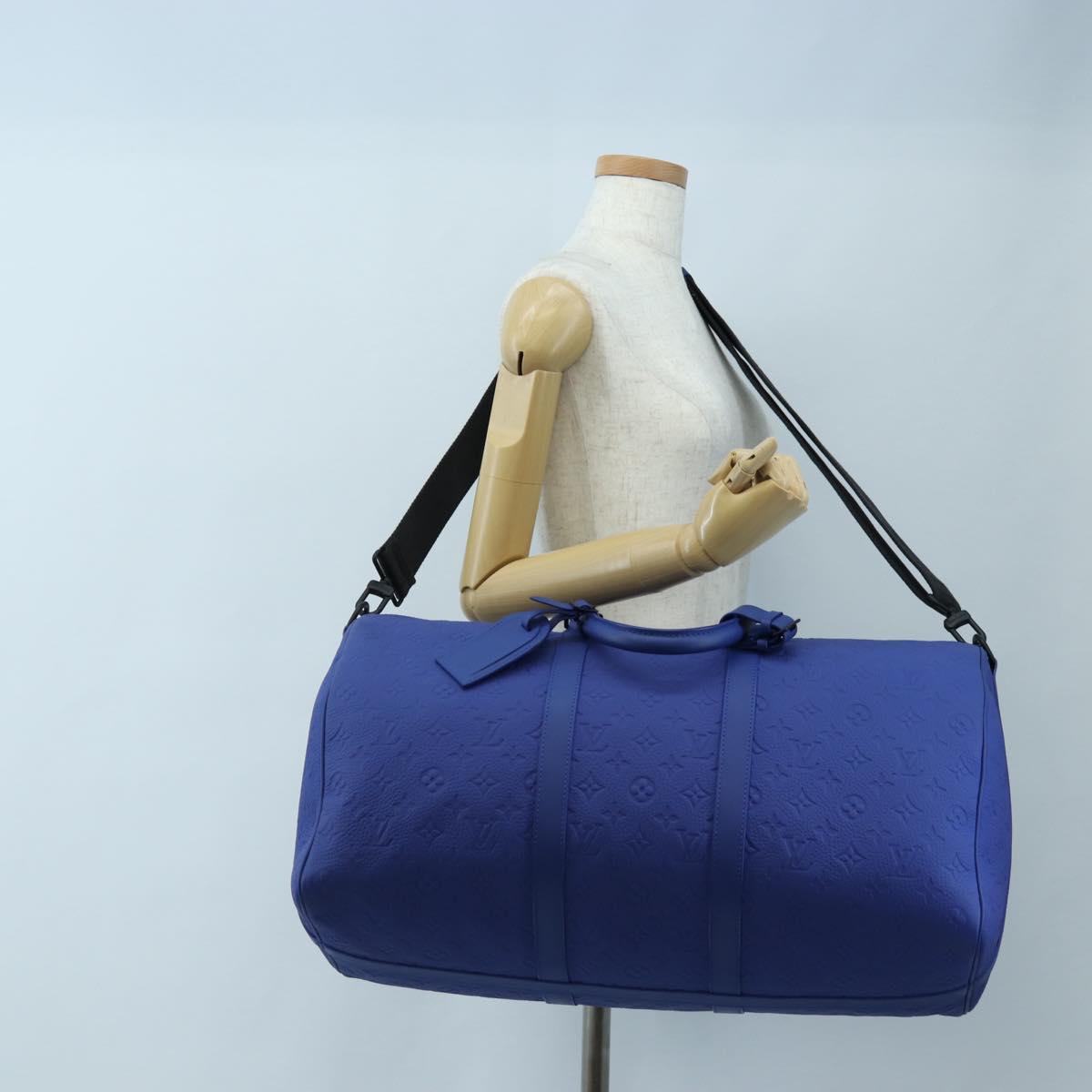 LOUIS VUITTON Monogram Taurillon Keepall Bandouliere 50 Blue Auth 191461SM