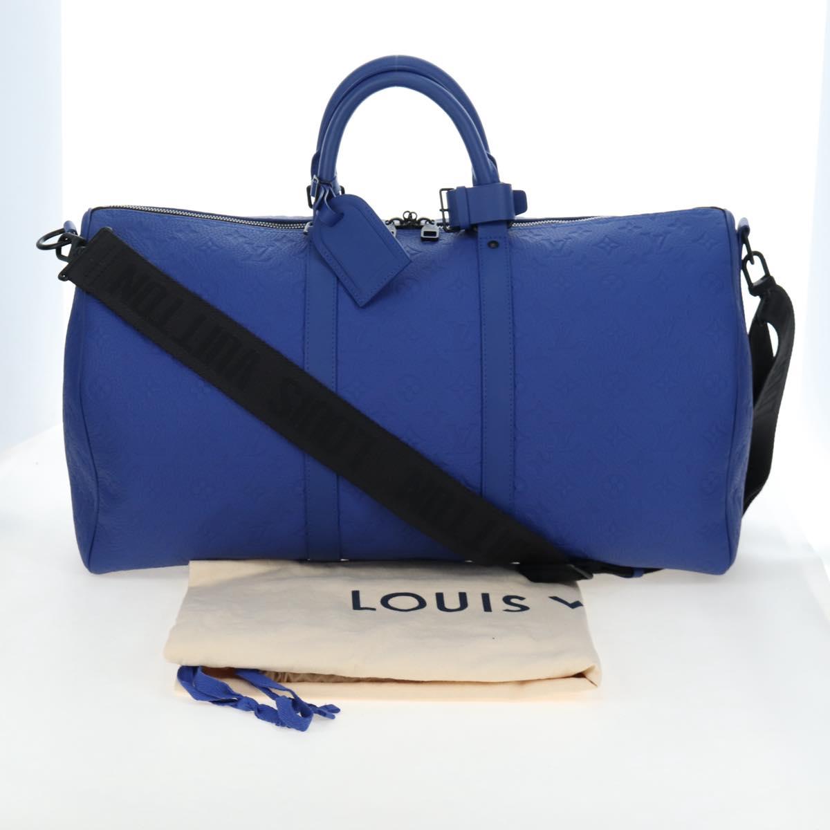 LOUIS VUITTON Monogram Taurillon Keepall Bandouliere 50 Blue Auth 191461SM