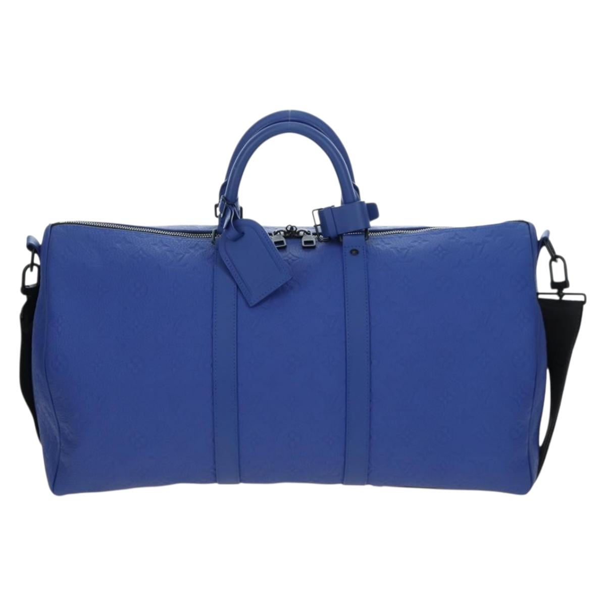 LOUIS VUITTON Monogram Taurillon Keepall Bandouliere 50 Blue Auth 191461SM