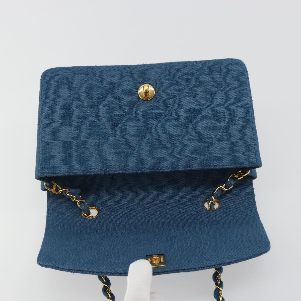 CHANEL Matelasse Chain Shoulder Bag Canvas Blue Gold CC Auth 191469SM