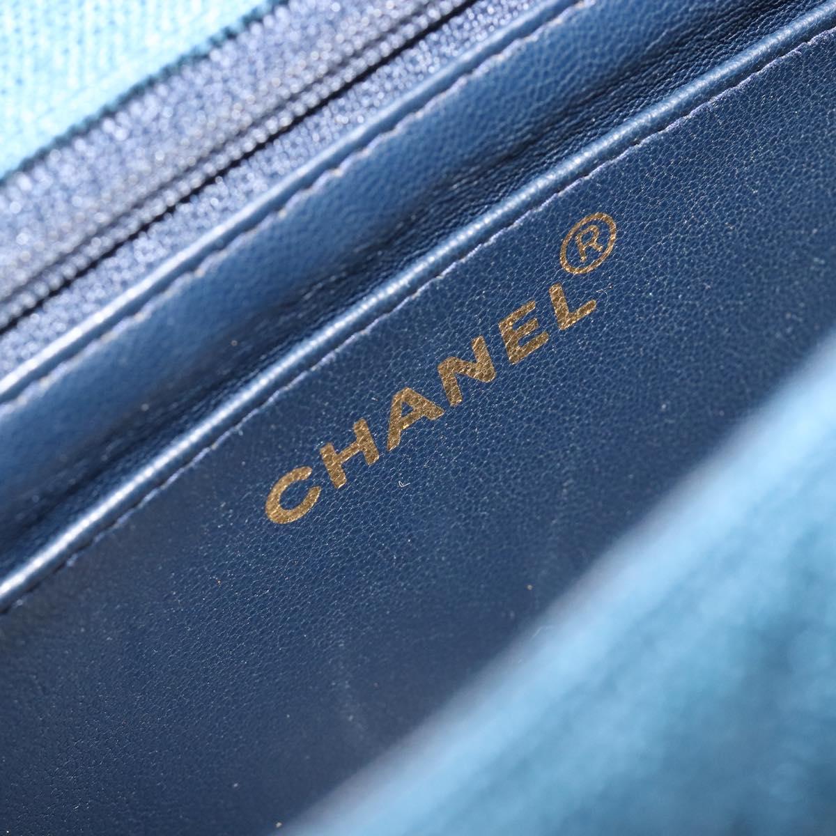 CHANEL Matelasse Chain Shoulder Bag Canvas Blue Gold CC Auth 191469SM