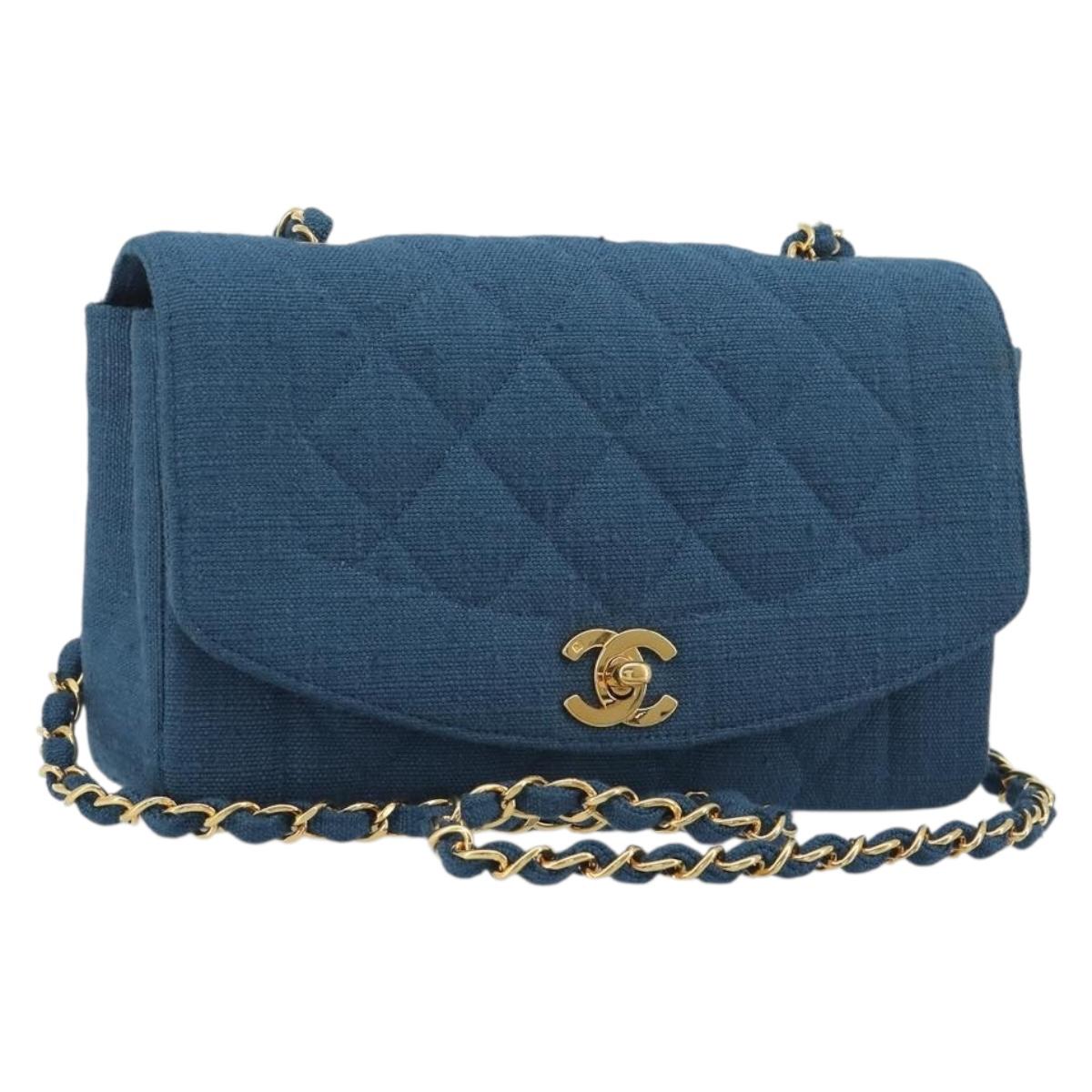CHANEL Matelasse Chain Shoulder Bag Canvas Blue Gold CC Auth 191469SM