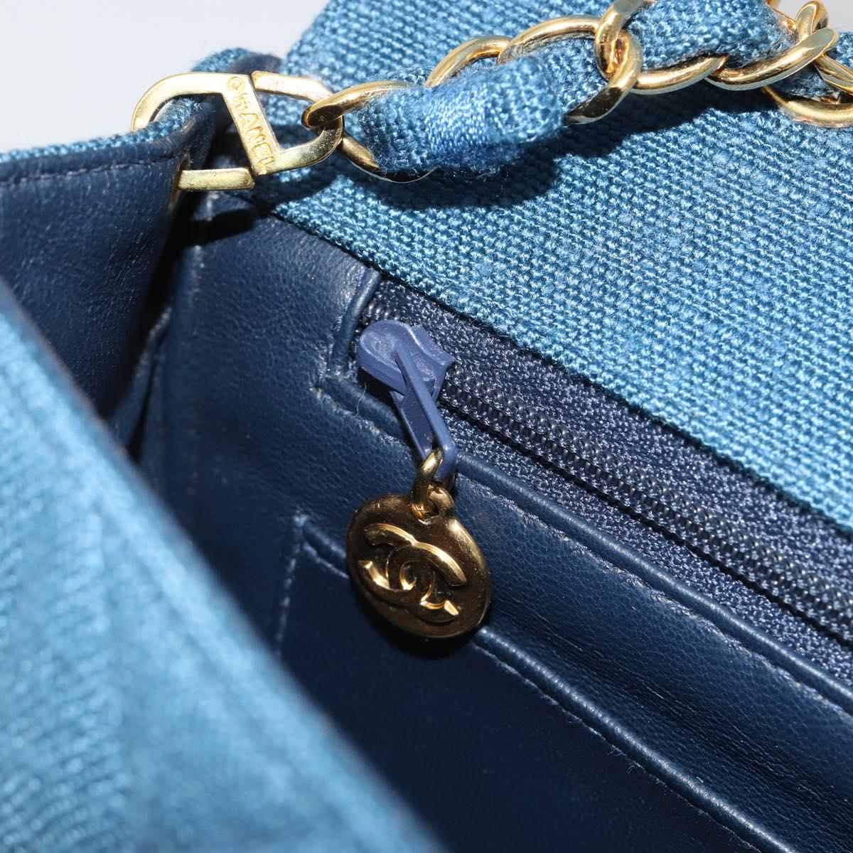 CHANEL Matelasse Chain Shoulder Bag Canvas Blue Gold CC Auth 191469SM