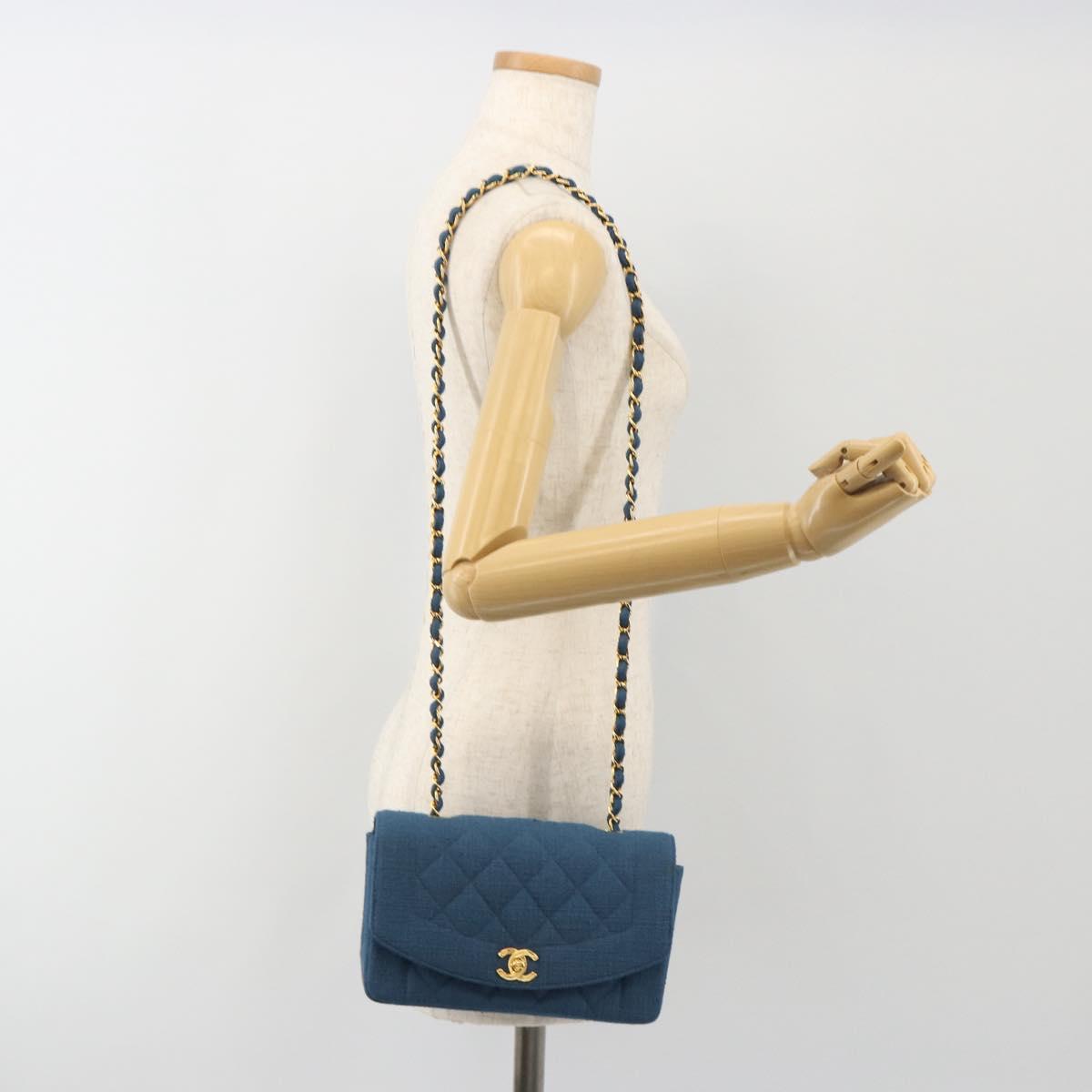 CHANEL Matelasse Chain Shoulder Bag Canvas Blue Gold CC Auth 191469SM