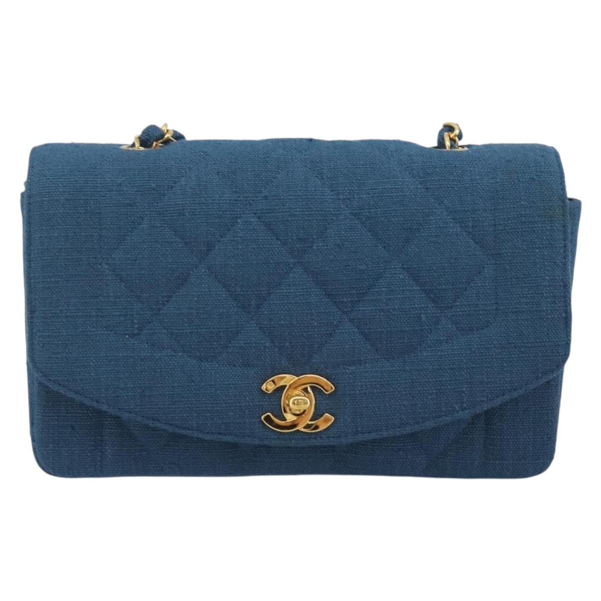 CHANEL Matelasse Chain Shoulder Bag Canvas Blue Gold CC Auth 191469SM