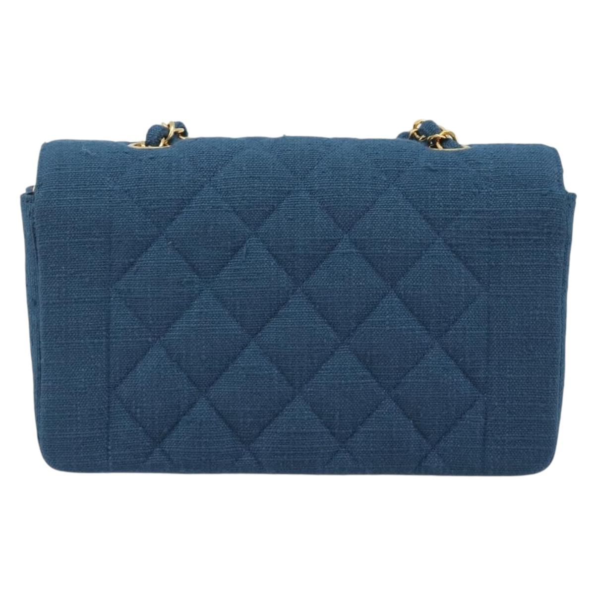 CHANEL Matelasse Chain Shoulder Bag Canvas Blue Gold CC Auth 191469SM