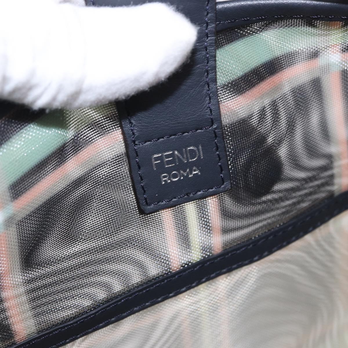 FENDI Hand Bag Mesh 2way Navy Silver Gold Auth 191470M
