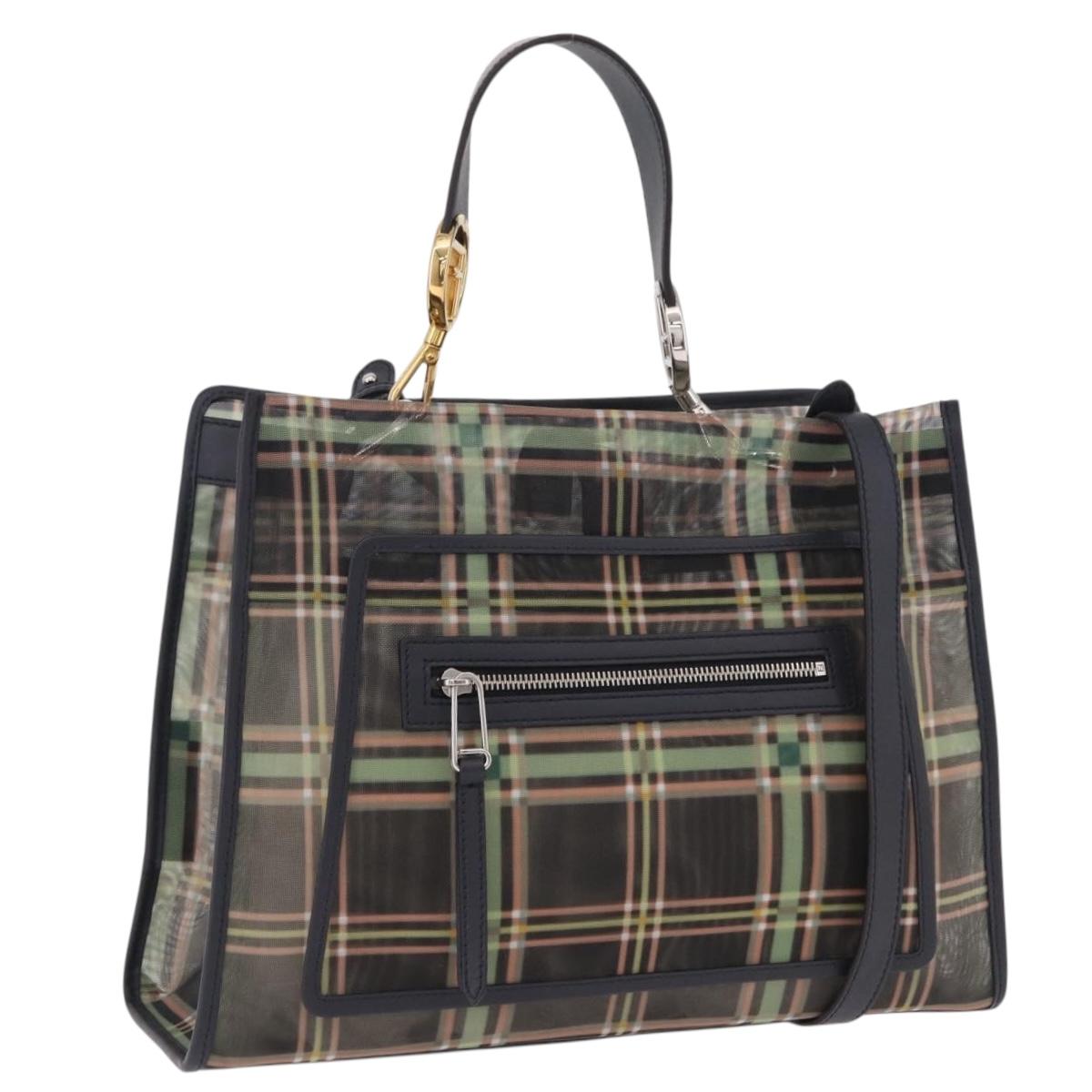 FENDI Hand Bag Mesh 2way Navy Silver Gold Auth 191470M