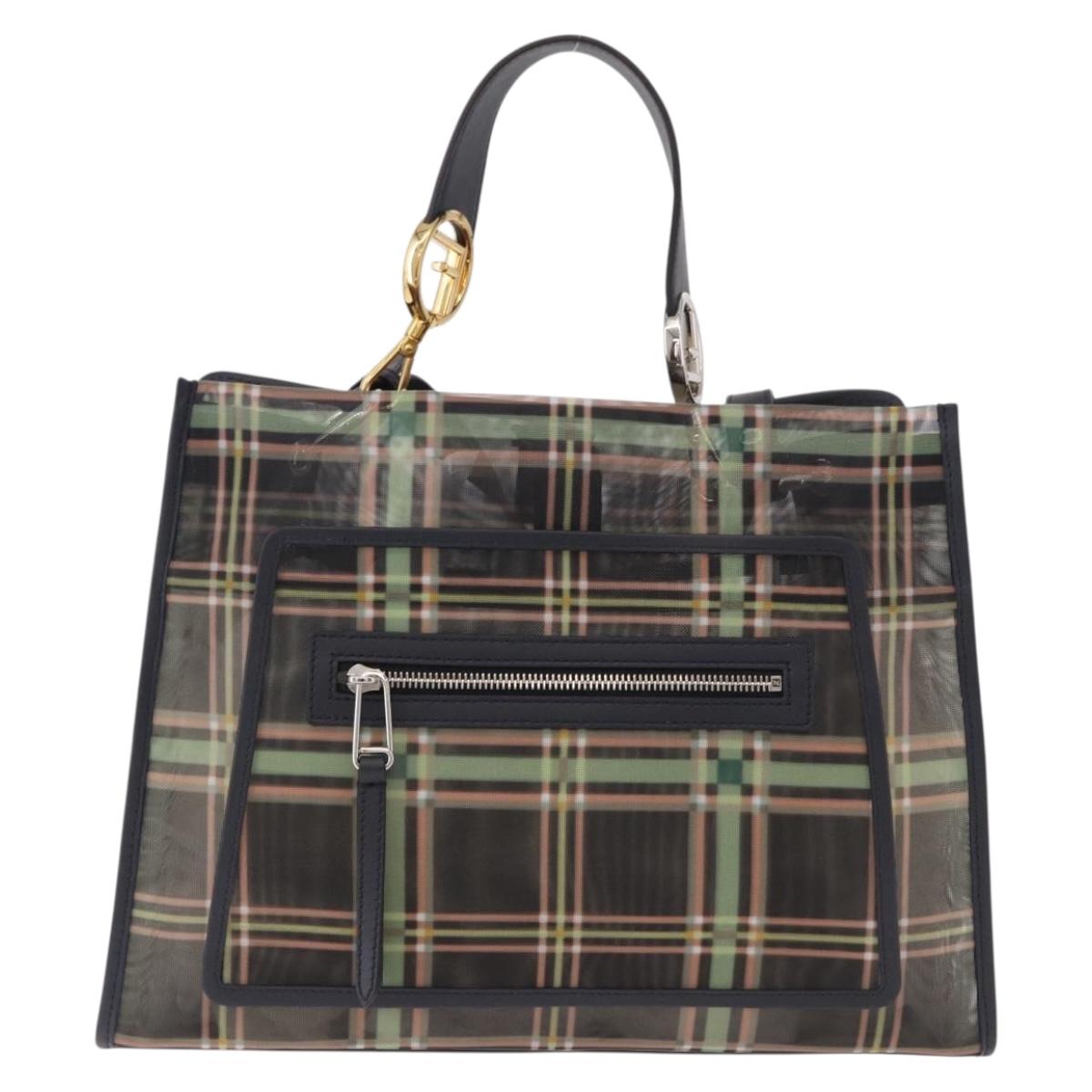 FENDI Hand Bag Mesh 2way Navy Silver Gold Auth 191470M