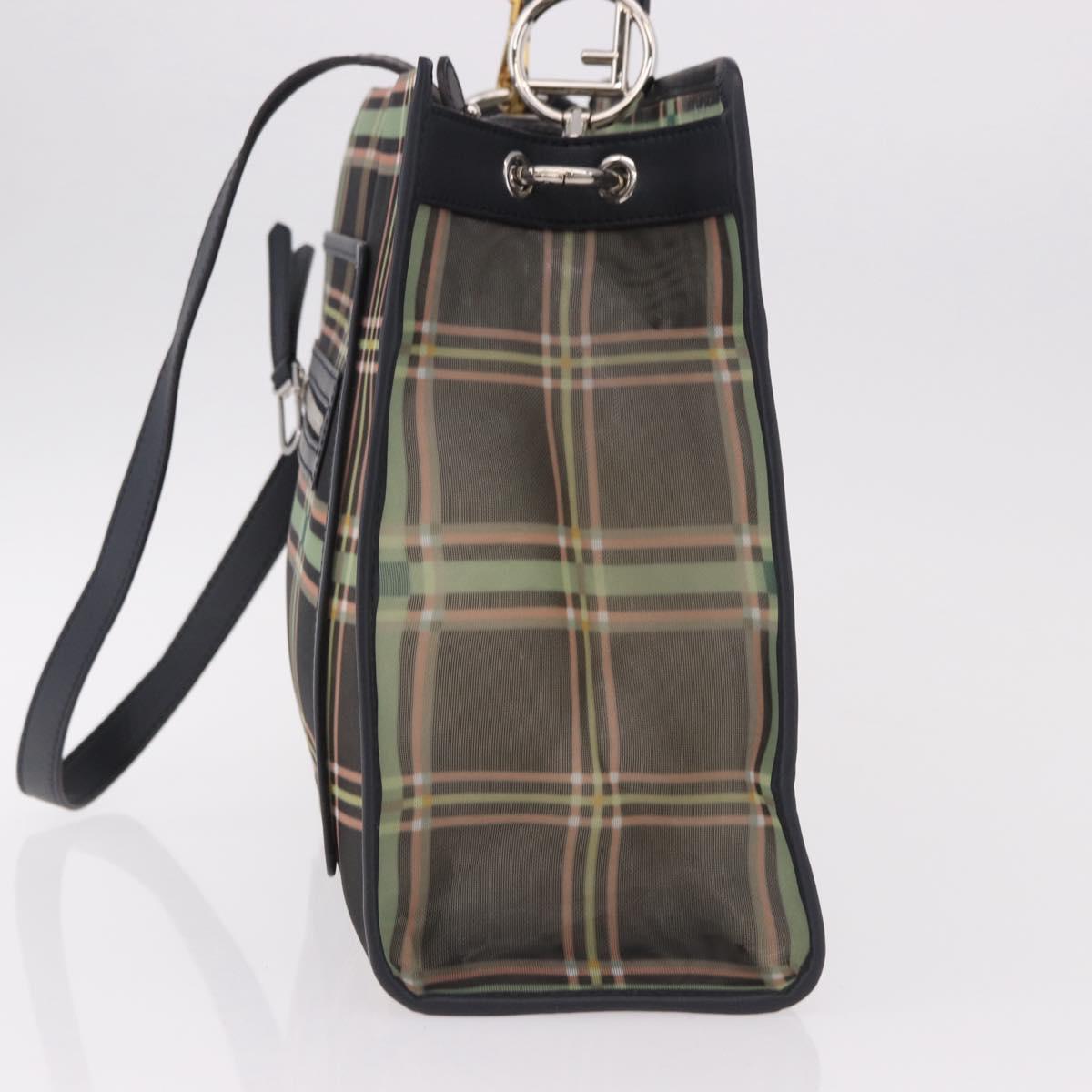 FENDI Hand Bag Mesh 2way Navy Silver Gold Auth 191470M