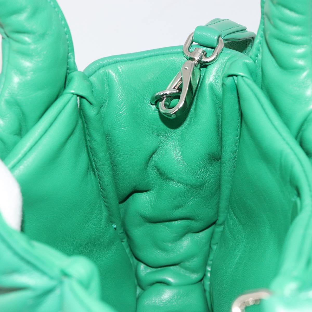 PRADA Hand Bag Leather 2way Green Silver Auth 191471SM