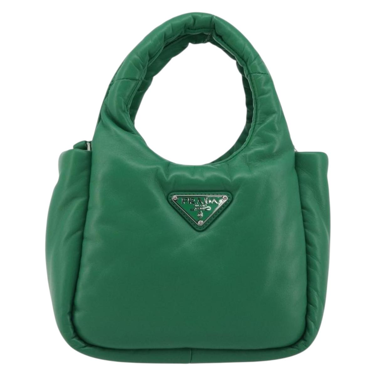 PRADA Hand Bag Leather 2way Green Silver Auth 191471SM