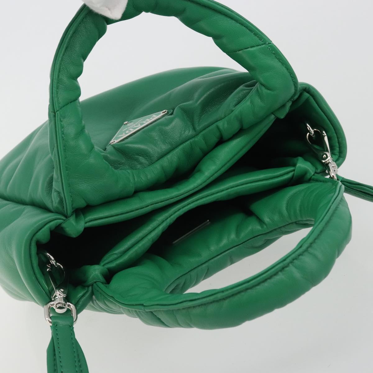 PRADA Hand Bag Leather 2way Green Silver Auth 191471SM