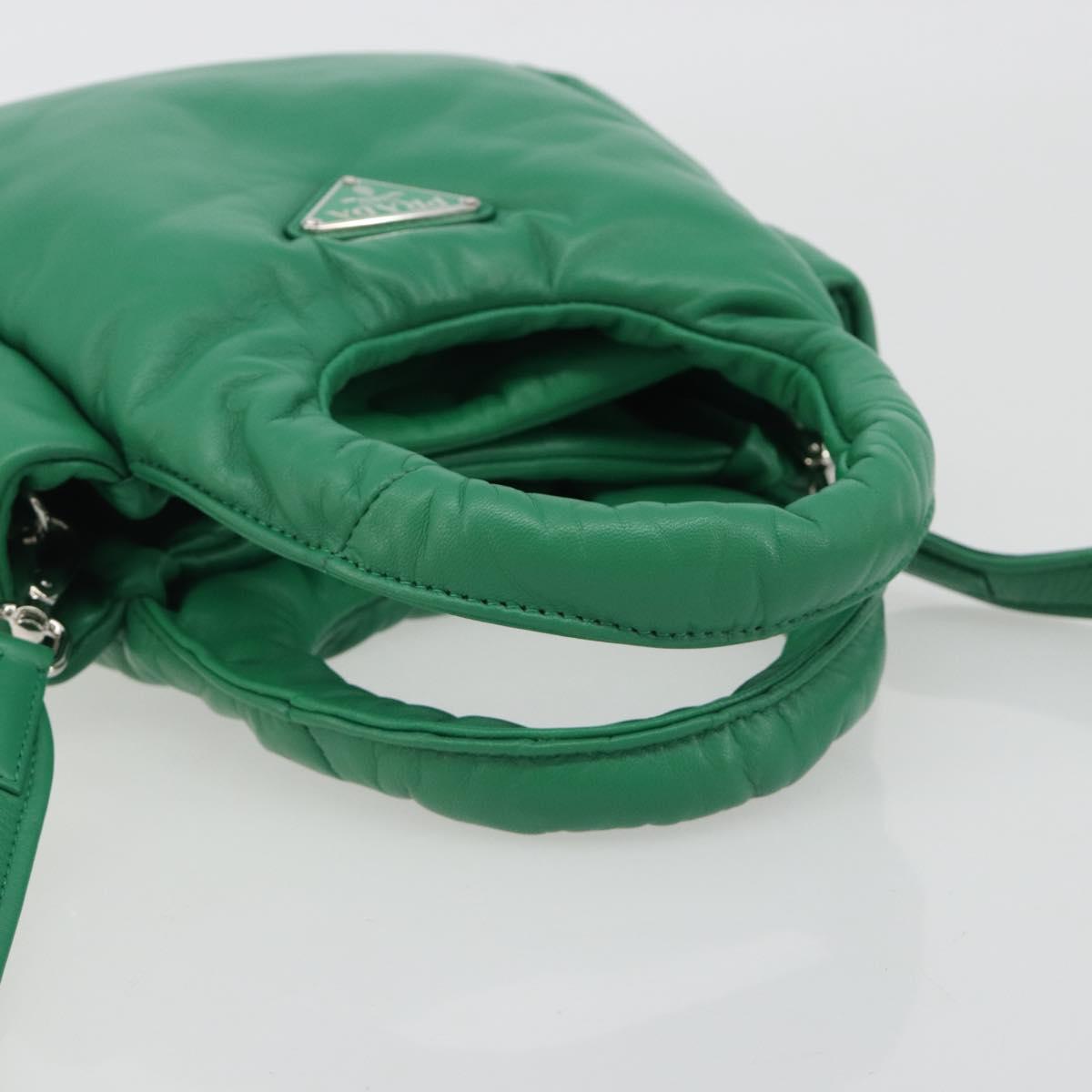 PRADA Hand Bag Leather 2way Green Silver Auth 191471SM