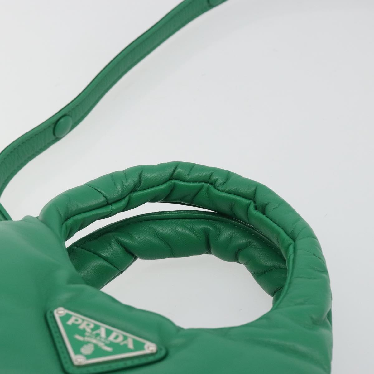 PRADA Hand Bag Leather 2way Green Silver Auth 191471SM