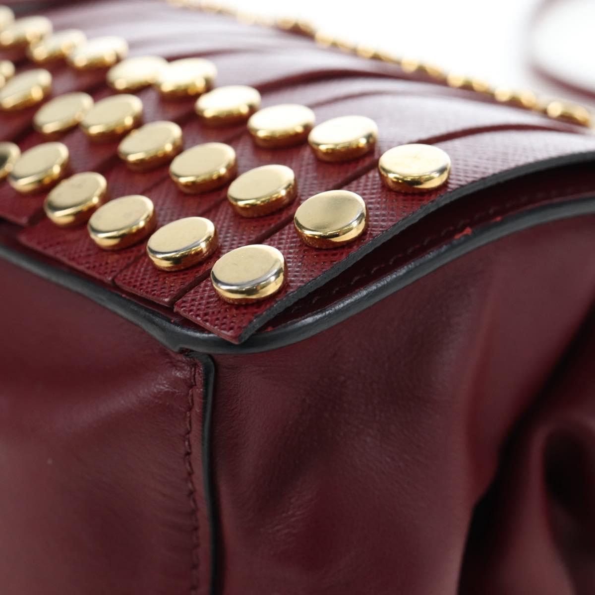 PRADA Shoulder Bag Safiano leather Bordeaux Gold Auth 191473V