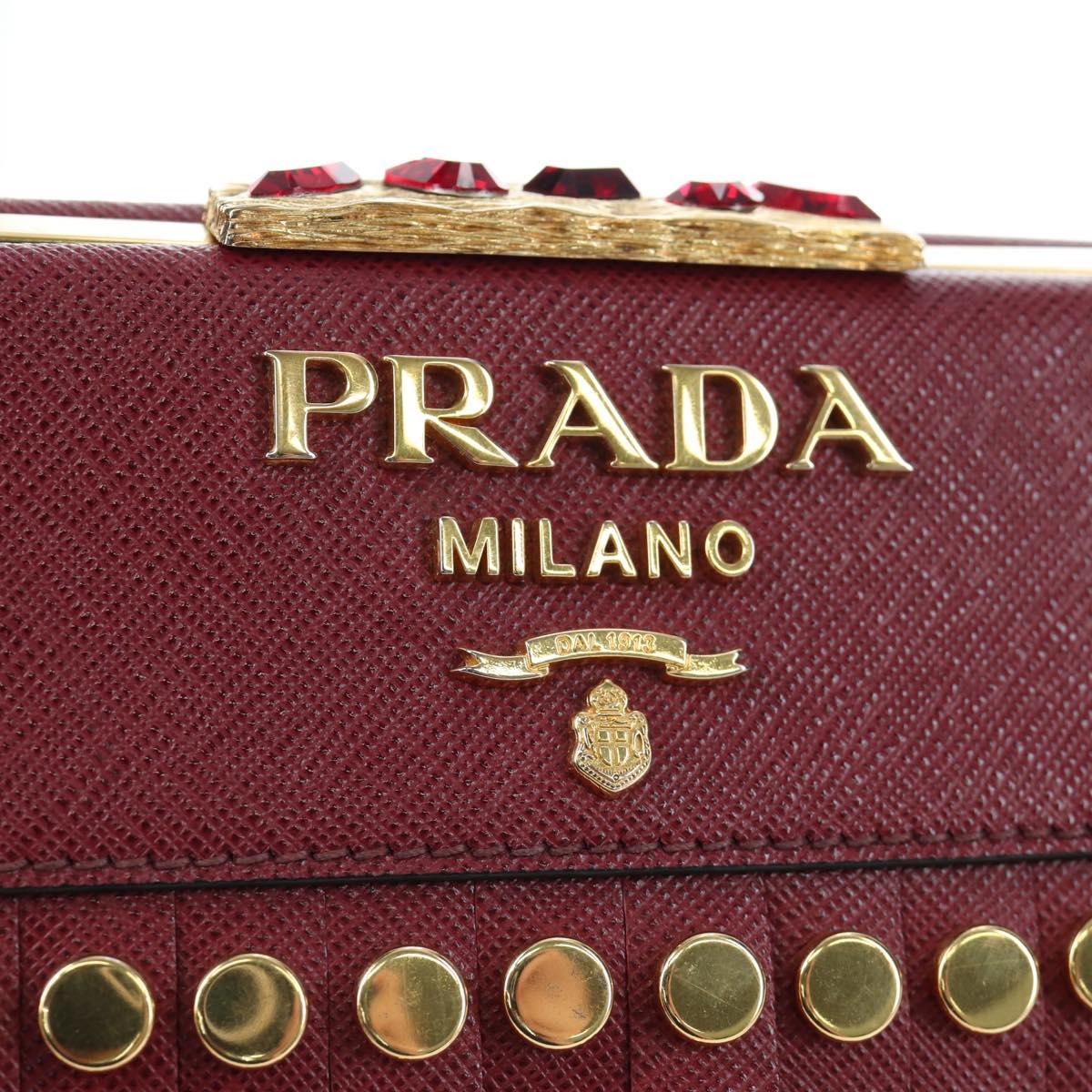 PRADA Shoulder Bag Safiano leather Bordeaux Gold Auth 191473V