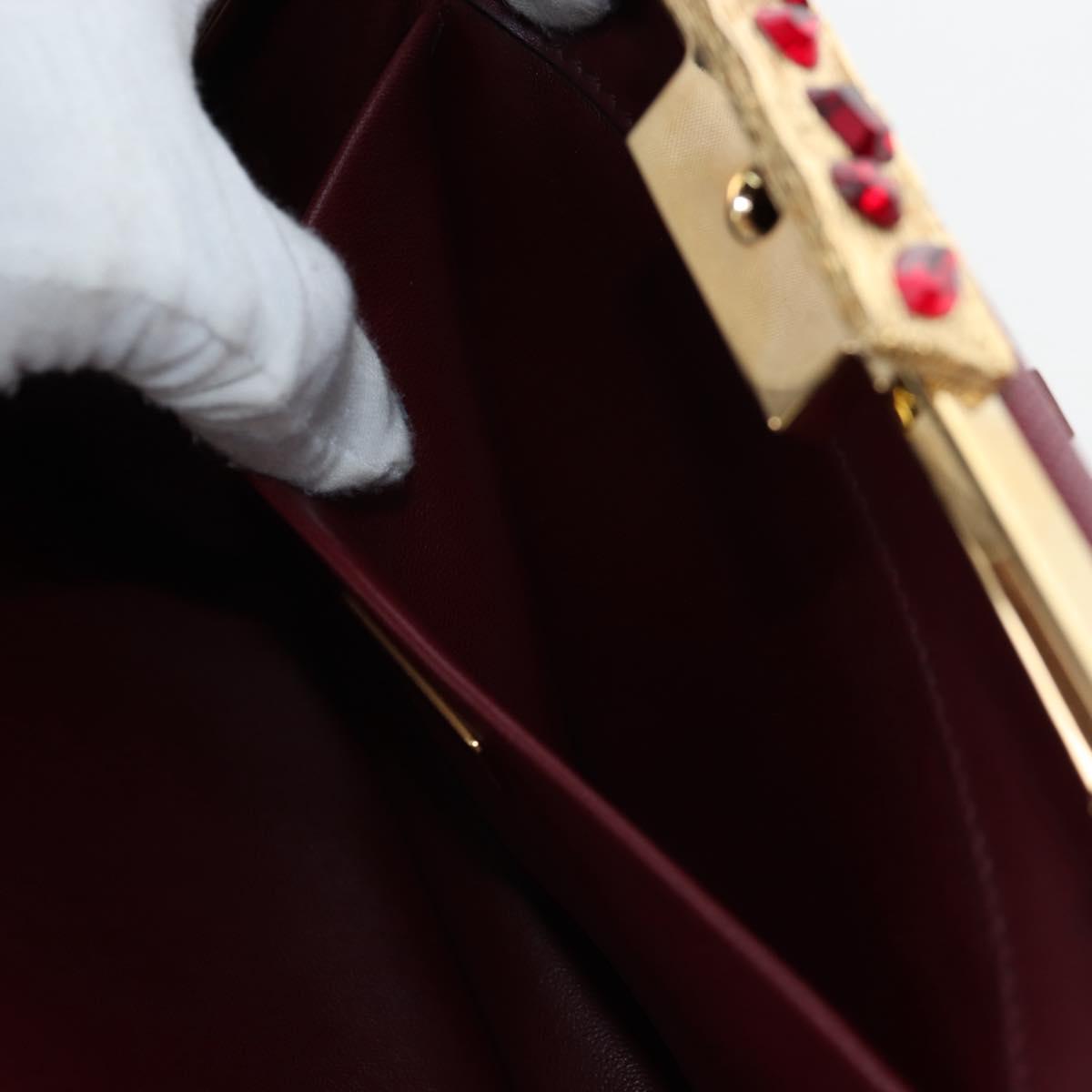 PRADA Shoulder Bag Safiano leather Bordeaux Gold Auth 191473V