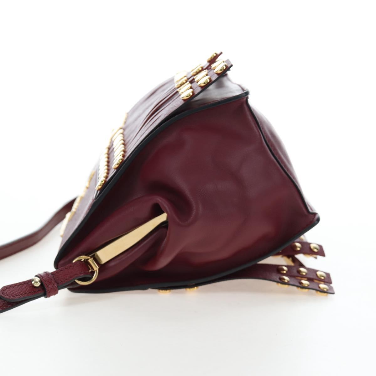 PRADA Shoulder Bag Safiano leather Bordeaux Gold Auth 191473V