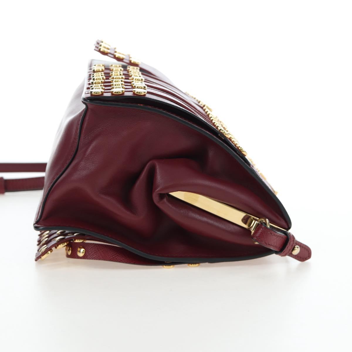 PRADA Shoulder Bag Safiano leather Bordeaux Gold Auth 191473V