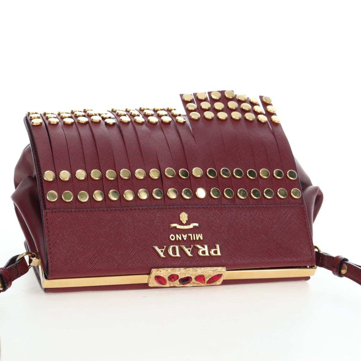 PRADA Shoulder Bag Safiano leather Bordeaux Gold Auth 191473V