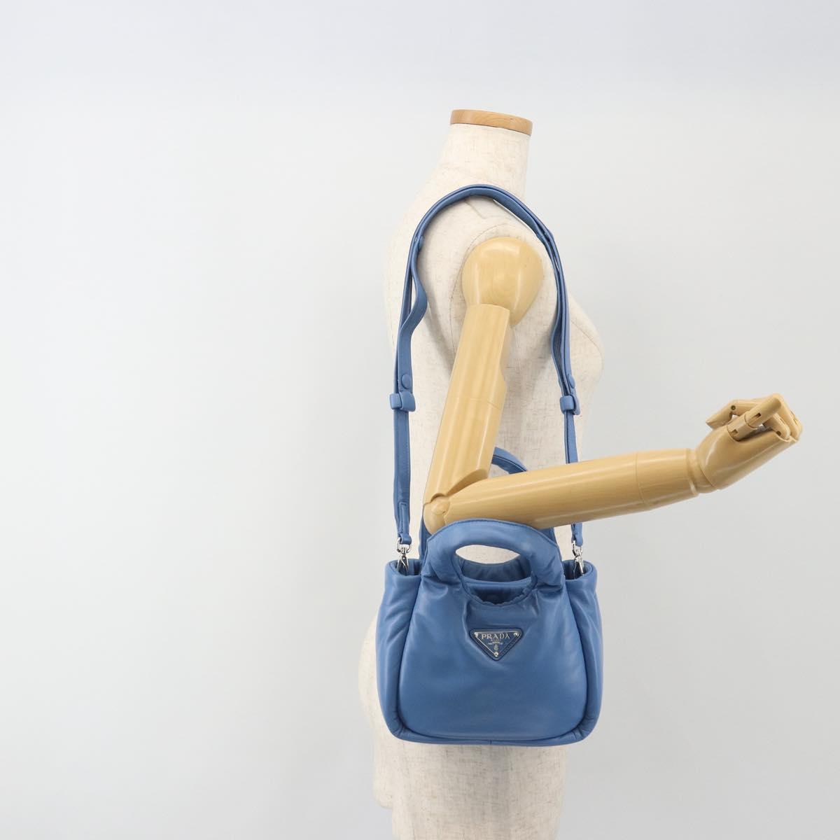 PRADA Hand Bag Leather 2way Blue Silver Auth 191476SM