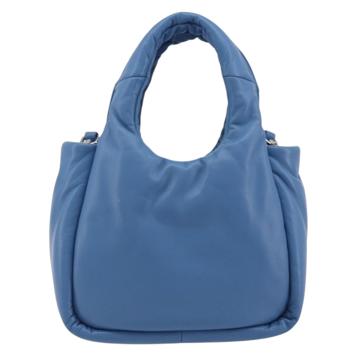 PRADA Hand Bag Leather 2way Blue Silver Auth 191476SM