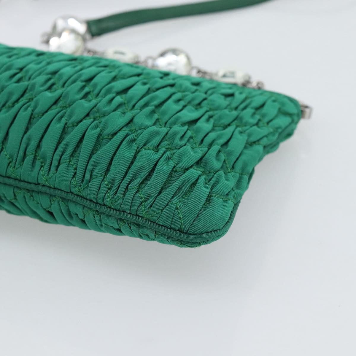 Miu Miu Gathered Bijoux Chain Shoulder Bag Canvas Green Silver Auth 191478SM