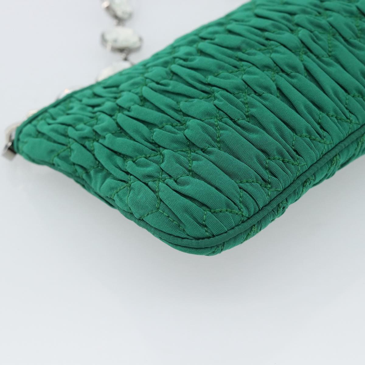 Miu Miu Gathered Bijoux Chain Shoulder Bag Canvas Green Silver Auth 191478SM