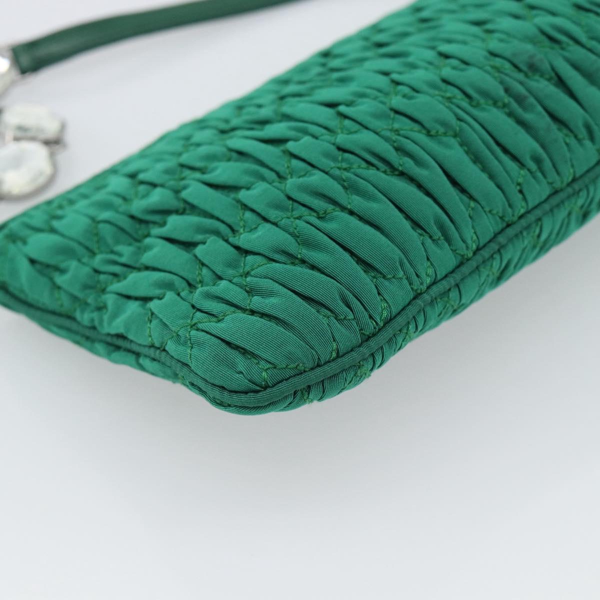 Miu Miu Gathered Bijoux Chain Shoulder Bag Canvas Green Silver Auth 191478SM