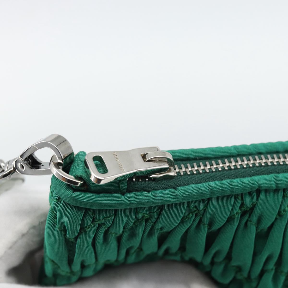 Miu Miu Gathered Bijoux Chain Shoulder Bag Canvas Green Silver Auth 191478SM