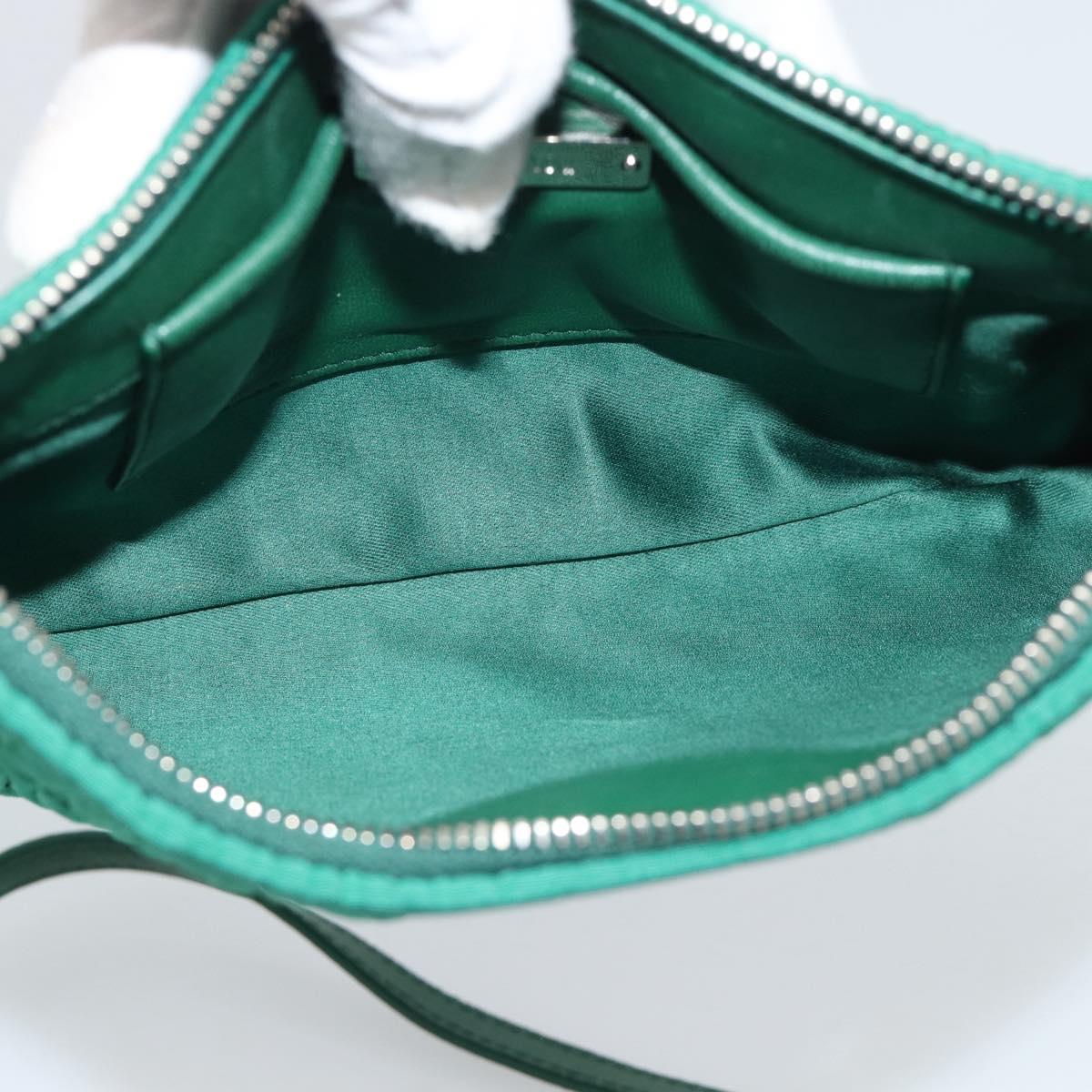 Miu Miu Gathered Bijoux Chain Shoulder Bag Canvas Green Silver Auth 191478SM