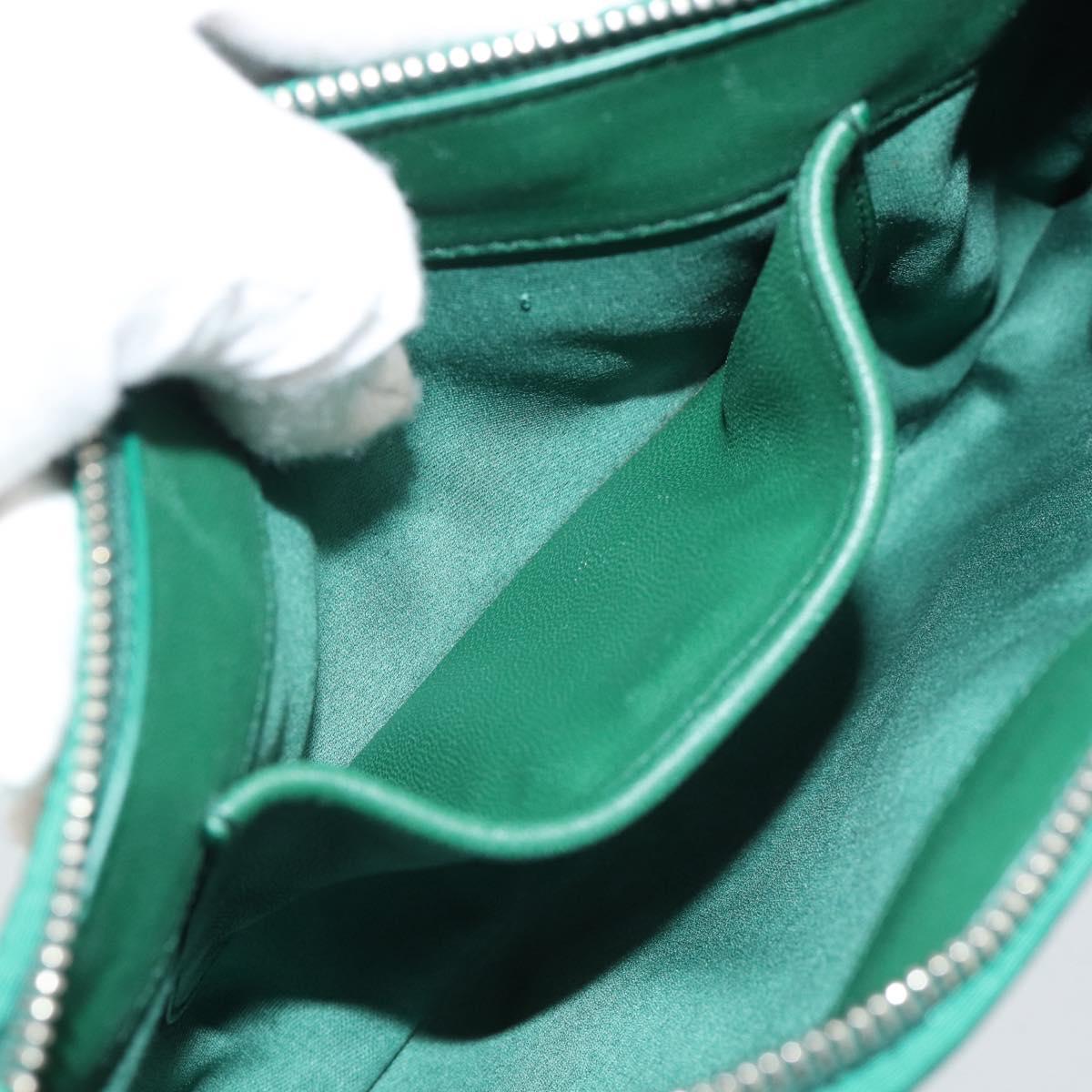 Miu Miu Gathered Bijoux Chain Shoulder Bag Canvas Green Silver Auth 191478SM