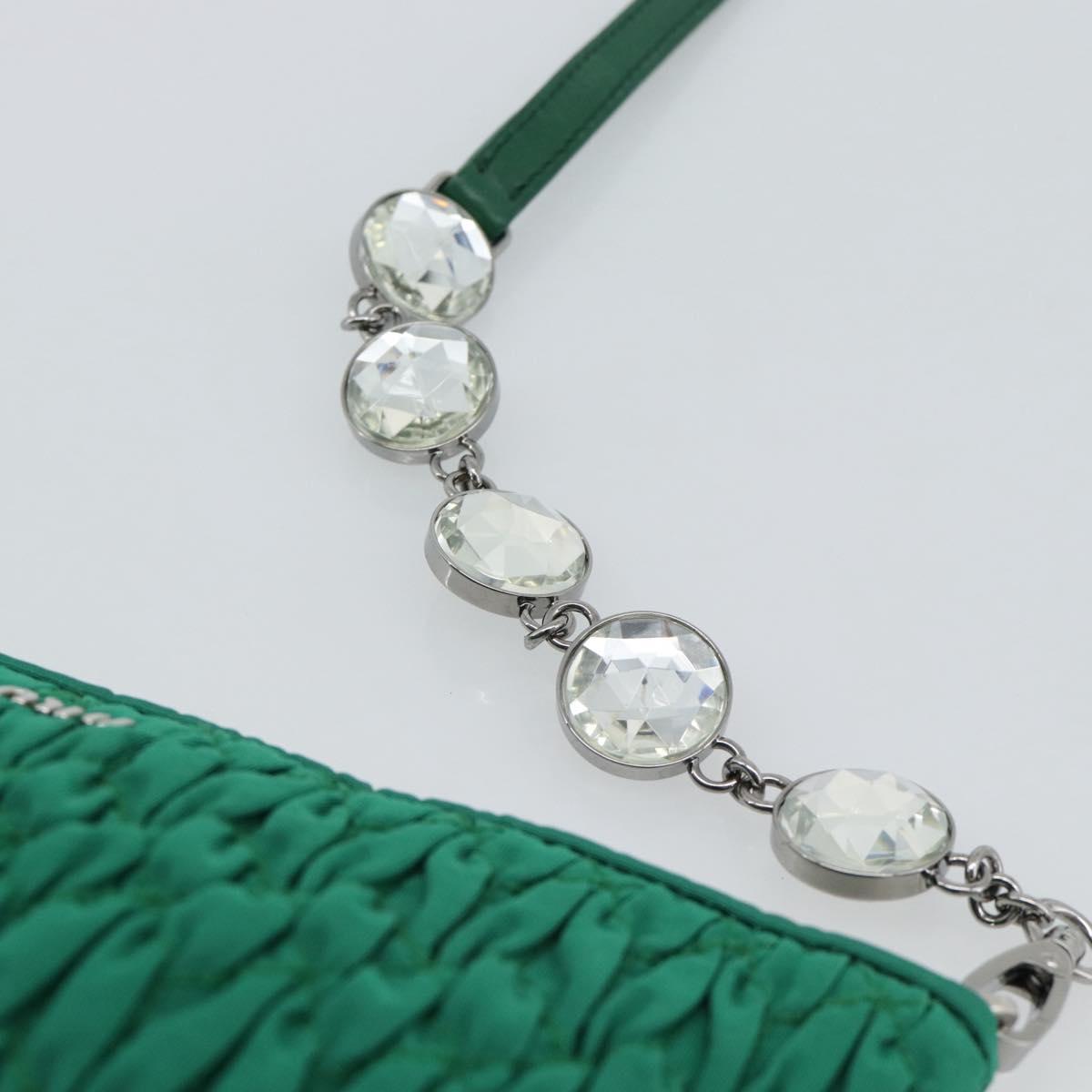 Miu Miu Gathered Bijoux Chain Shoulder Bag Canvas Green Silver Auth 191478SM