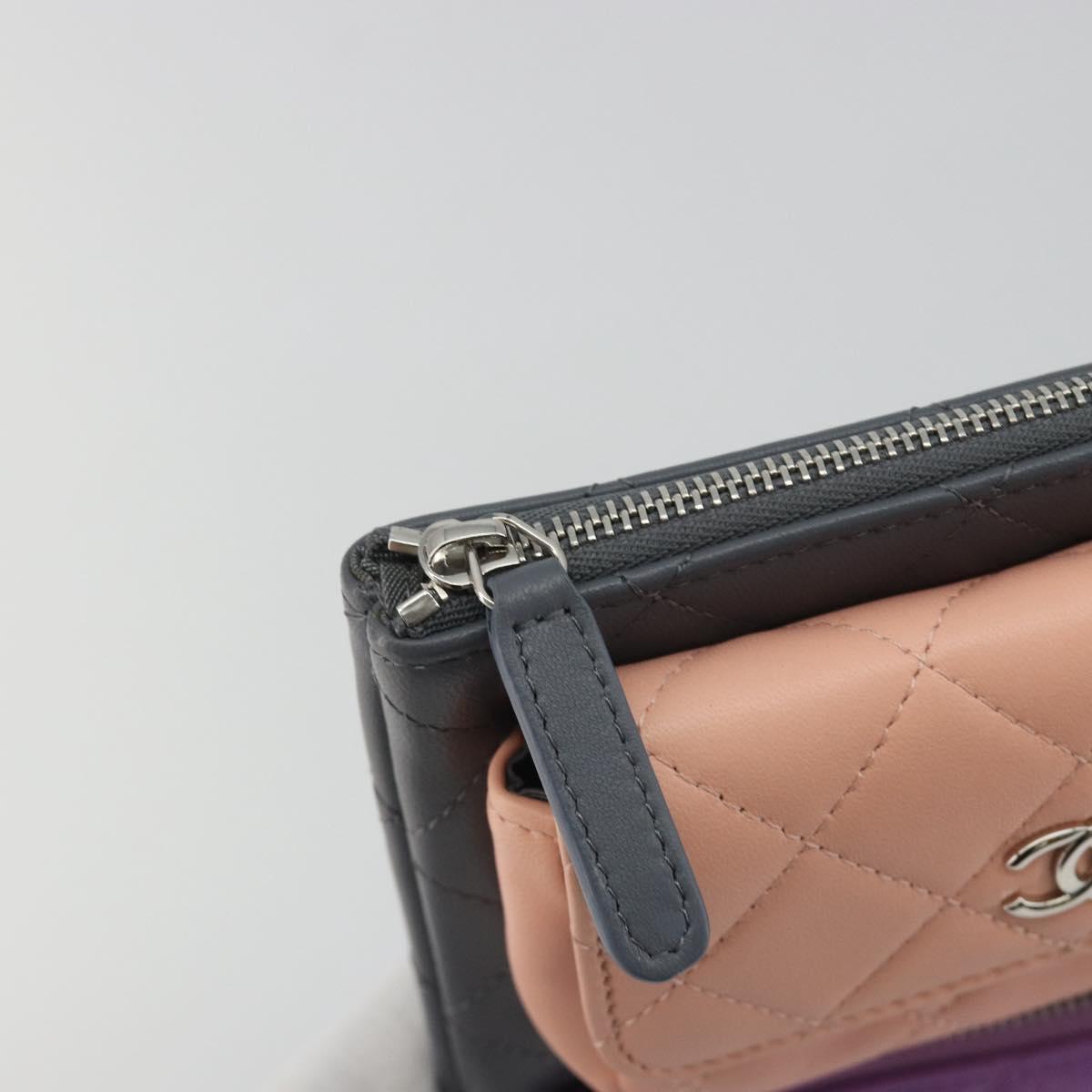 CHANEL Matelasse Clutch Bag Lamb Skin Gray Silver CC Auth 191479SM
