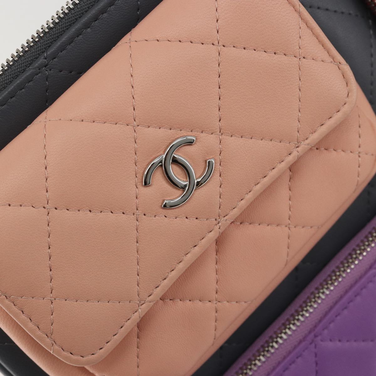 CHANEL Matelasse Clutch Bag Lamb Skin Gray Silver CC Auth 191479SM