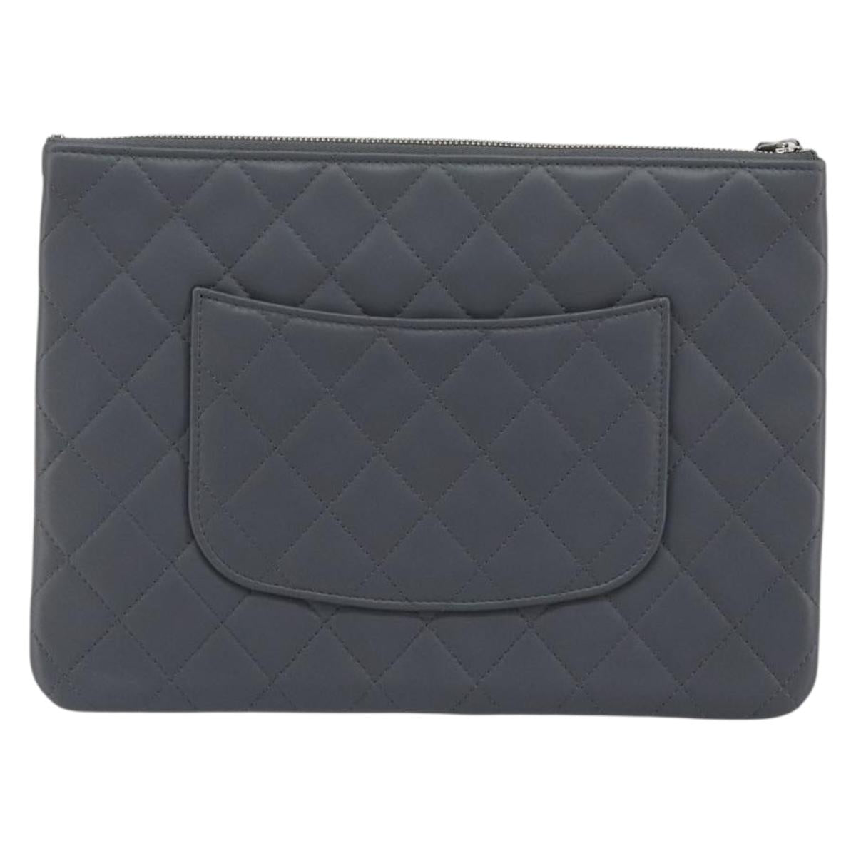 CHANEL Matelasse Clutch Bag Lamb Skin Gray Silver CC Auth 191479SM
