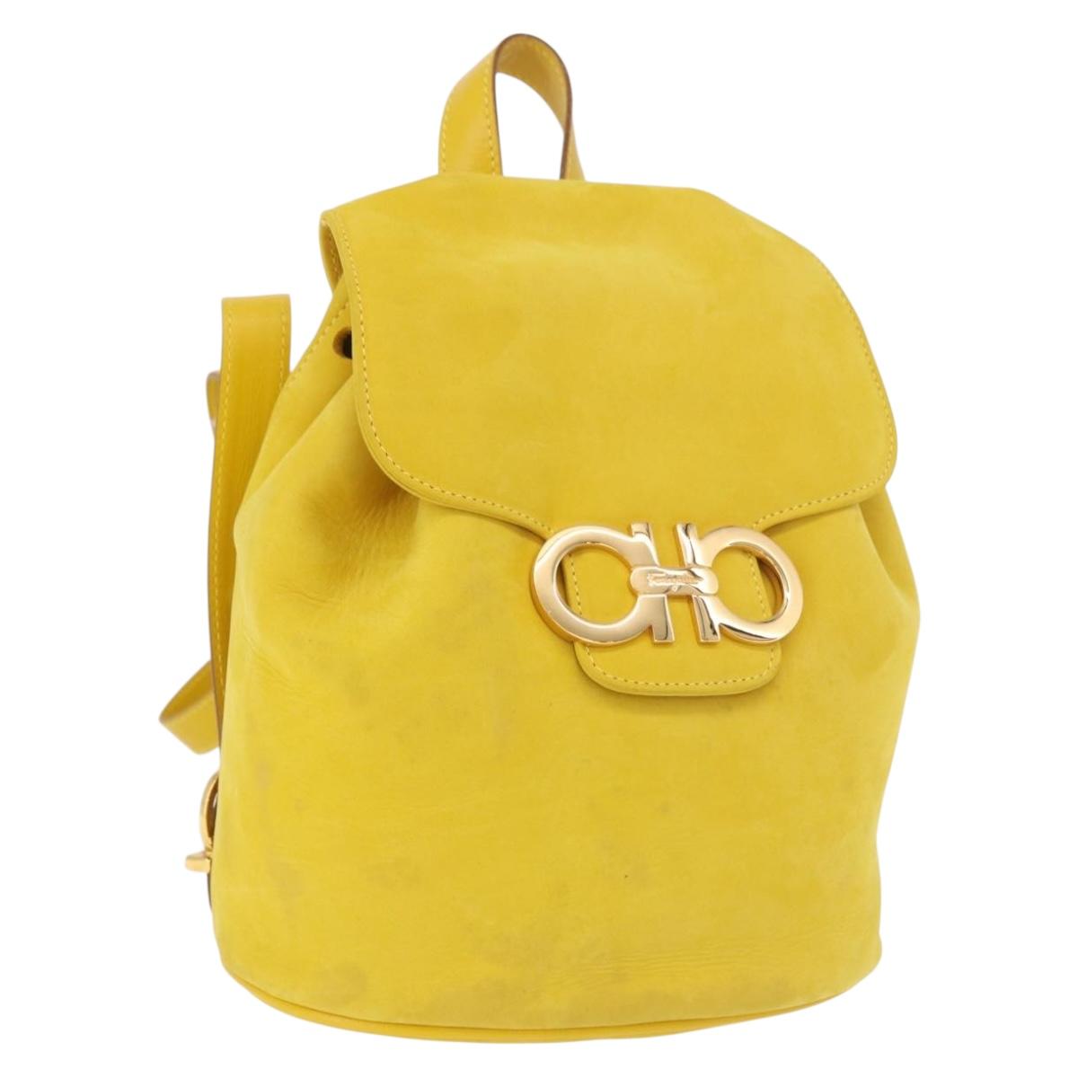 Salvatore Ferragamo Gancini Backpack Suede Yellow Gold Auth 191490A