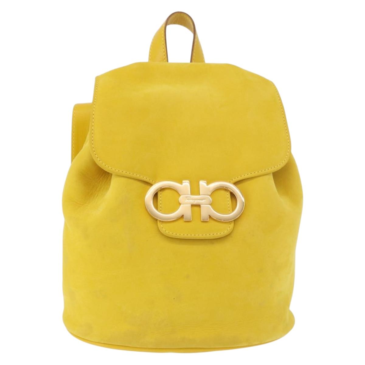 Salvatore Ferragamo Gancini Backpack Suede Yellow Gold Auth 191490A