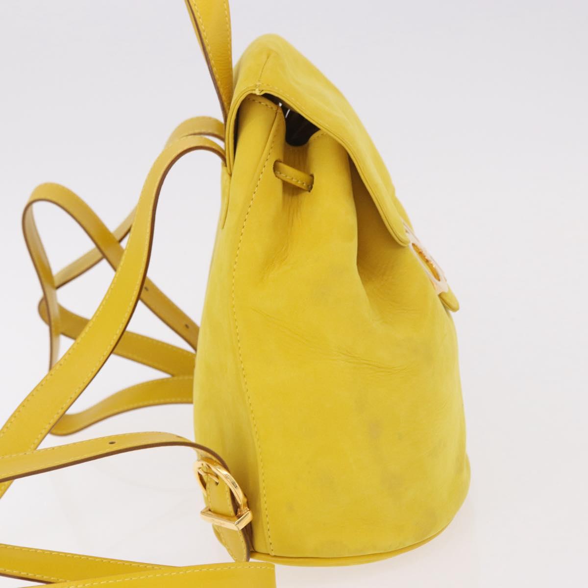 Salvatore Ferragamo Gancini Backpack Suede Yellow Gold Auth 191490A