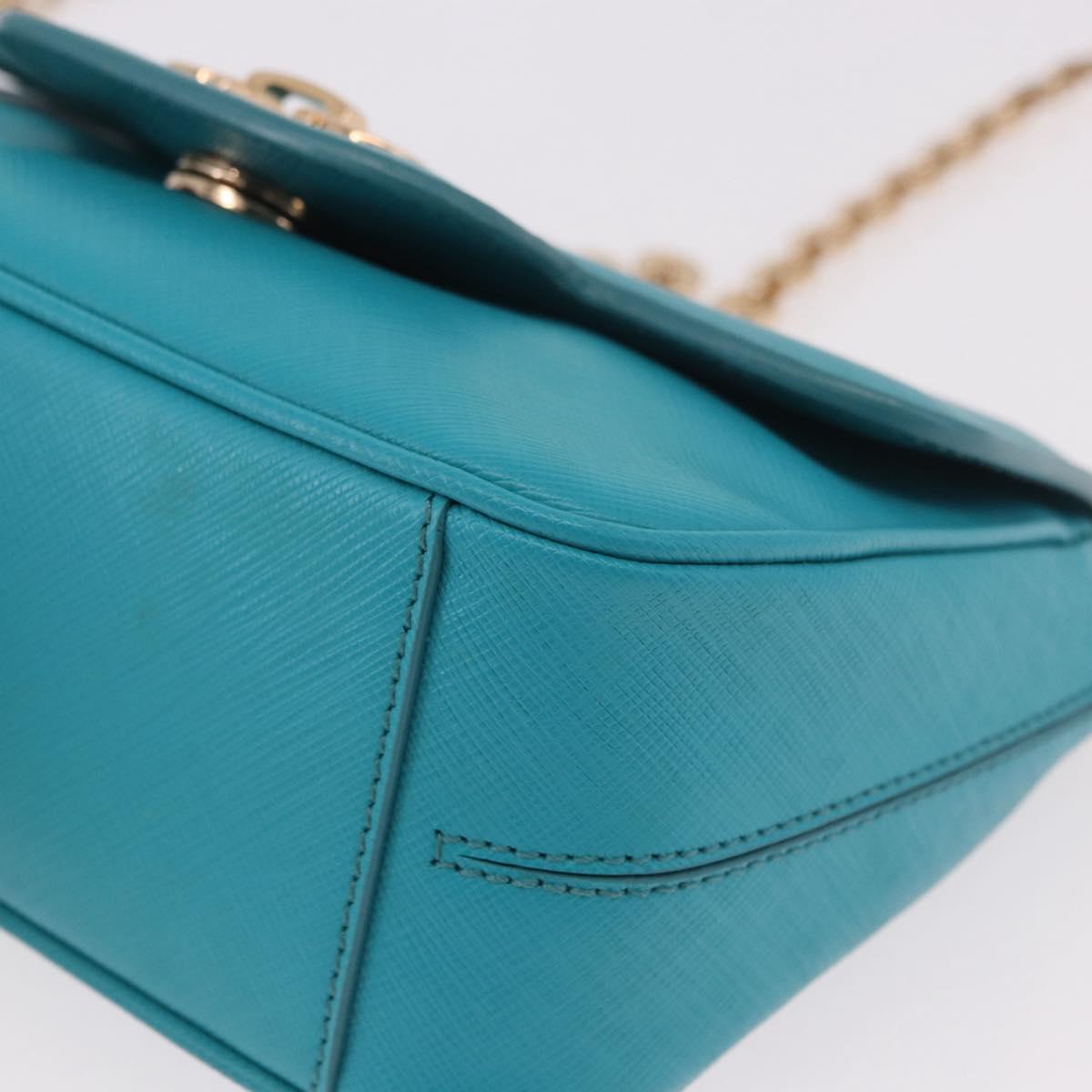 Salvatore Ferragamo Gancini Chain Shoulder Bag Leather Blue Gold Auth 191493A